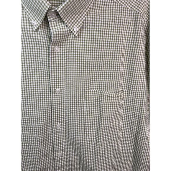 Roundtree & Yorke Shirt Mens 2XB-Green White Checked Seersucker Short Sleeve BD - Picture 3 of 6